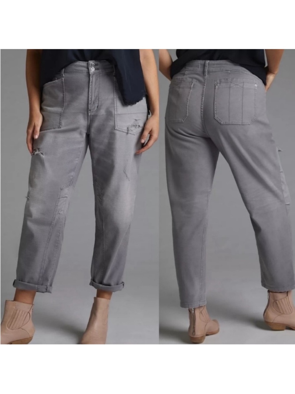 Pilcro Anthropologie The Wanderer Distressed Utility Pants Gray